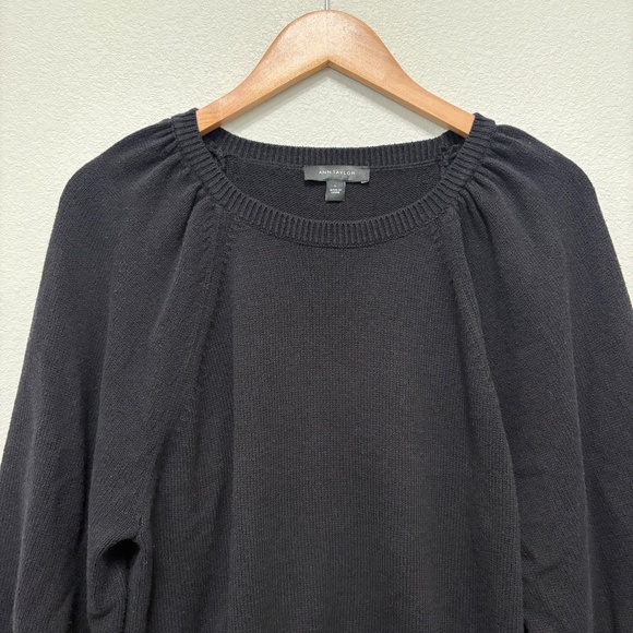 Ann Taylor Puff Sleeve Cotton Sweater - Black, L - Picture 2 of 6
